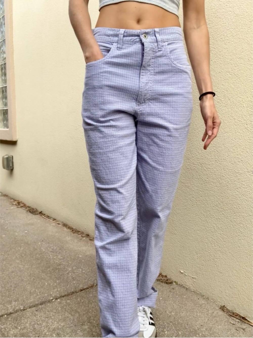 Vintage gingham plaid high rise relaxed straight leg pants 90s butter mom